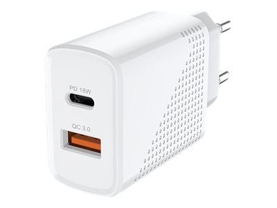 SAVIO LA-04 - Strømadapter - 18 watt - 3.6 A - PD 3.0, QC 3.0 - 2 utgangskontakter (USB, USB-C) - hvit