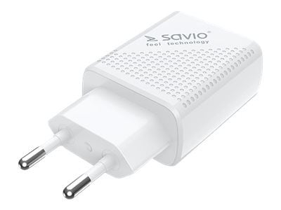 SAVIO LA-04 - Strømadapter - 18 watt - 3.6 A - PD 3.0, QC 3.0 - 2 utgangskontakter (USB, USB-C) - hvit