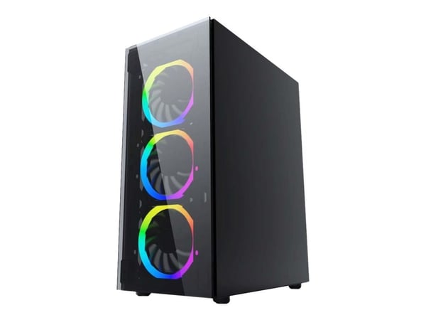 Gembird Fornax 1500RGB - Mid tower - ATX - sidepanel med vindu (akryl) - ingen strømforsyning (ATX) - svart - USB/lyd