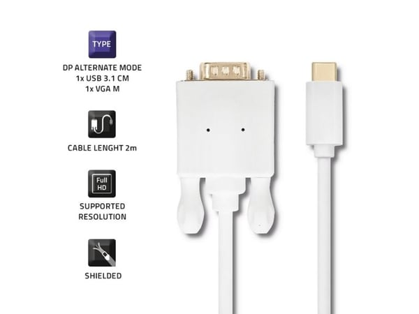 Qoltec - Adapterikaapeli - USB-C (han) til DB-15 (han) - USB 3.1 - 2 m - 1080p-tuki