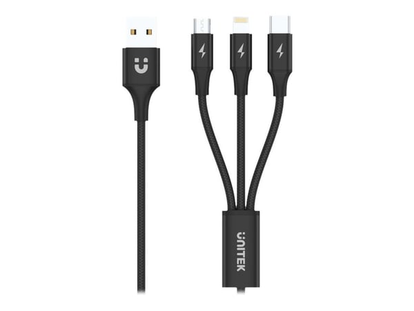 UNITEK C14049BK, 1,2 m, USB C, Micro-USB B/Lightning, USB 2.0, Musta