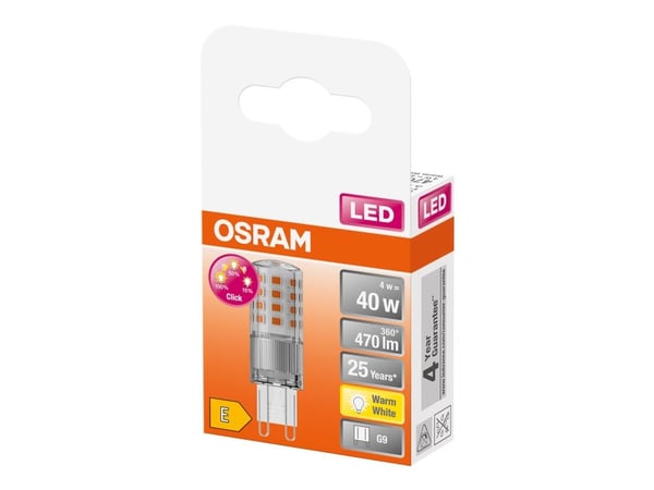 OSRAM LED STAR+ - LED-lyspære - form: PIN - klar finish - G9 - 4 W (ekvivalent 40 W) - klasse E - varmt hvitt lys - 2700 K