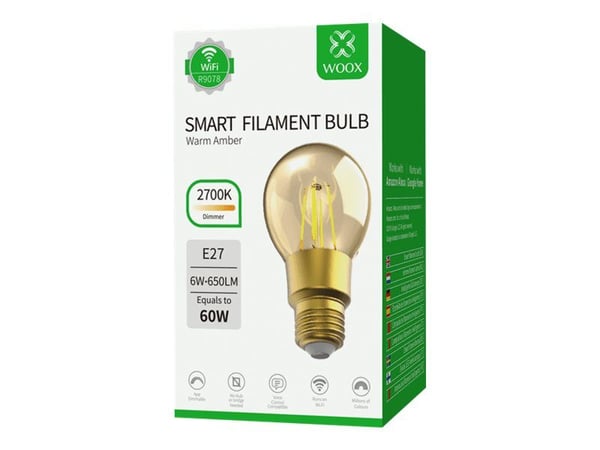 Woox R9078 - LED-glödlampa med filament - E27 - 6 W (motsvarande 60 W) - klass F - bärnstensgult ljus - 2700 K