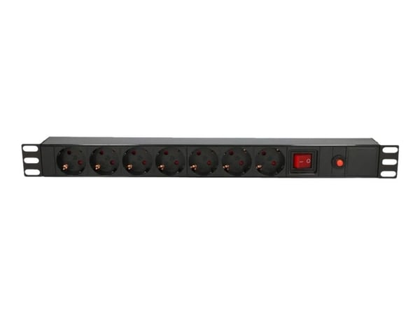 Extralink EXPDU7EU SW - Strømfordelingslist (kan monteres i rack) - utgangskontakter: 7 - 1U - 19" - 2 m kabel - Europa - svart