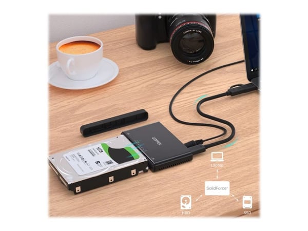 Unitek SolidForce+ - Lagringspakke - 2,5" / 3,5" delt, M.2 - SATA 6Gb/s / PCIe 3.0 x2 (NVMe) - USB 3.2 (Gen 2) - svart