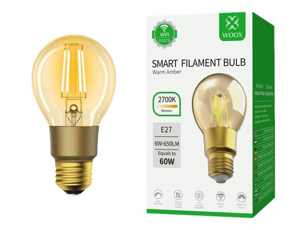 Woox R9078 - LED-filamentlyspære - E27 - 6 W (ekvivalent 60 W) - klasse F - ravgult lys - 2700 K