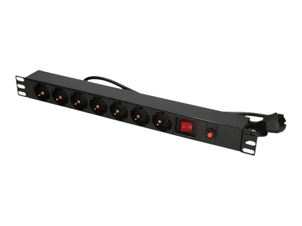 Extralink EXPDU7EU SW - Strømfordelingslist (kan monteres i rack) - utgangskontakter: 7 - 1U - 19" - 2 m kabel - Europa - svart