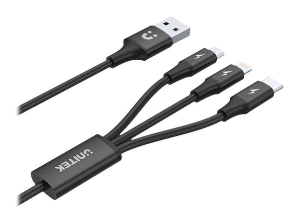 UNITEK C14049BK, 1,2 m, USB C, Micro-USB B/Lightning, USB 2.0, Musta