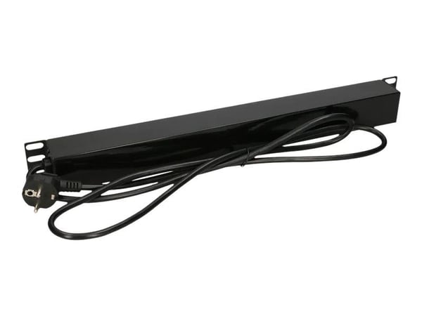 Extralink EXPDU7EU SW - Strømfordelingslist (kan monteres i rack) - utgangskontakter: 7 - 1U - 19" - 2 m kabel - Europa - svart