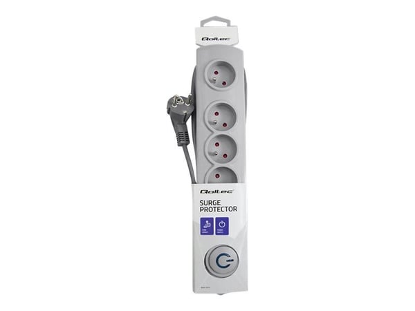 Qoltec - Strømstødsbeskytter - AC 230 V - 3680 Watt - output-stikforbindelser: 5 - 1.8 m ledning - Frankrig - grå
