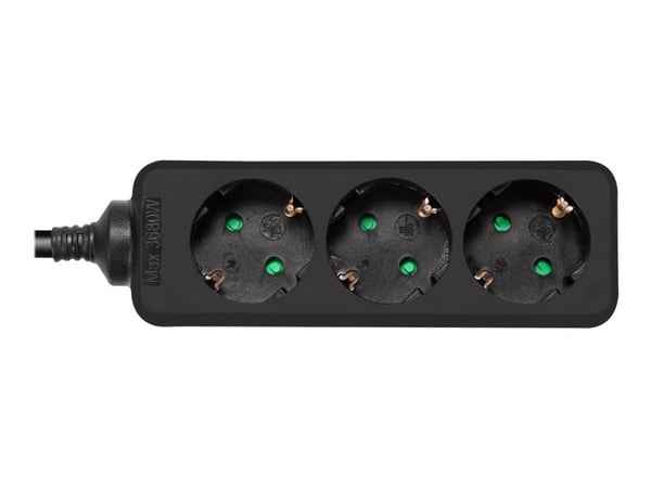 DELTACO GT-0321 - Flerkoplingslist - AC 250 V - 3680 watt - inngang: power CEE 7/7 - utgangskontakter: 3 (3 x strøm CEE 7/3) - 3 m kabel - svart