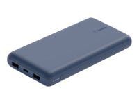 Belkin BoostCharge - Strømbank - 20000 mAh - 15 watt - 3 utgangskontakter (USB, USB-C) - på kabel: USB-C - blå