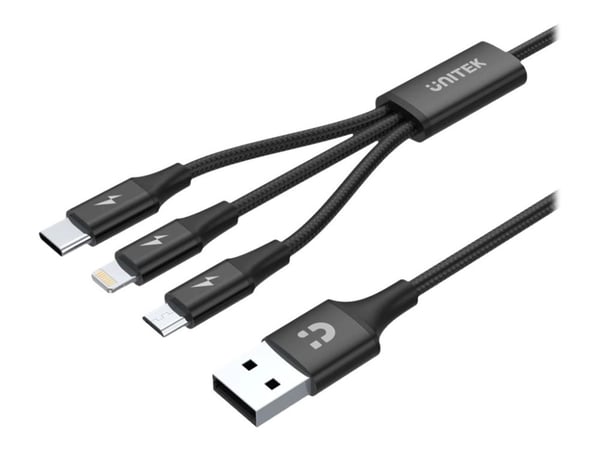 UNITEK C14049BK, 1,2 m, USB C, Micro-USB B/Lightning, USB 2.0, Musta
