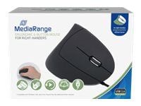MediaRange MROS230 - Vertikal mus - ergonomisk - høyrehendt - optisk - 6 knapper - kablet - USB 2.0 - svart