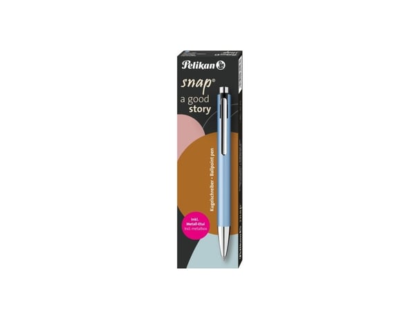 Pelikan Kugelschreiber Snap Metalic K10 Frostblau im Etui, Klips, Uttrykkbar kulepenn med hengefeste, Blå, 1 stykker, Medium