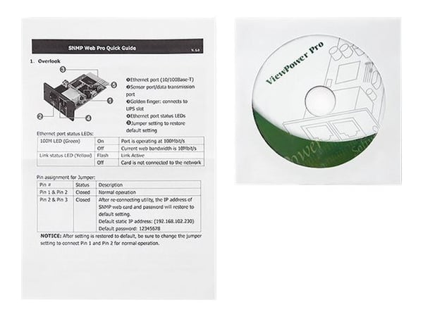 Qoltec SNMP Module for Uninterruptible Power Supply - Adapter for fjernstyrt administrasjon - 10/100 Ethernet x 1 - for P/N: 53042, 53043, 53044, 5...