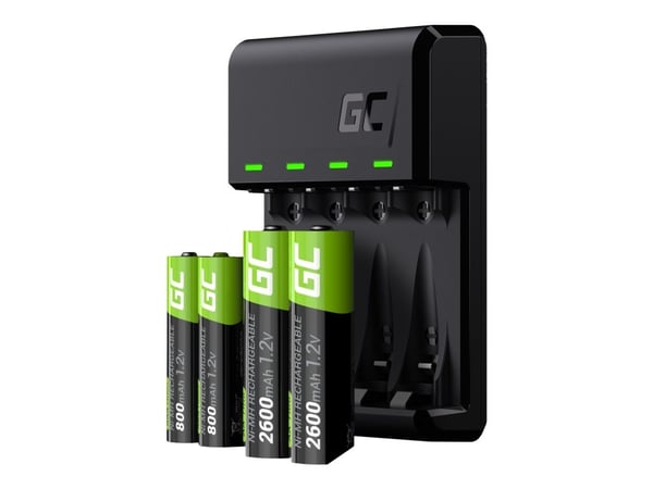 Green Cell VitalCharger - Batterilader - 4 x batterier lader - 0.5 watt - svart - med 2 x AA NiMH 2000 mAh rechargeable batteries and 2 x AAA NiMH ...