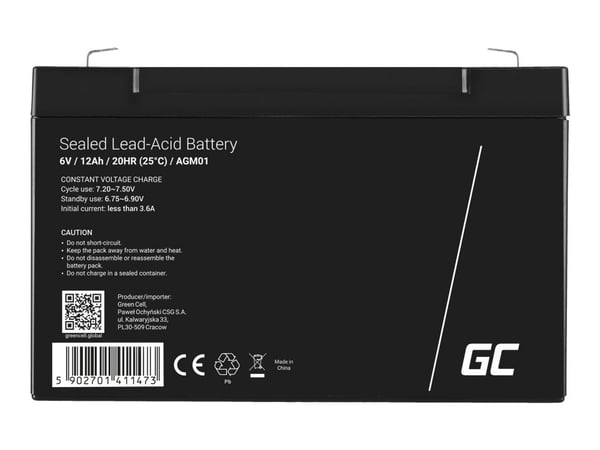 Green Cell - UPS-batteri - 1 x batteri - Sealed Lead Acid (SLA) - 12 Ah - svart