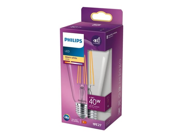 Philips Lamppu, 4,3 W, 40 W, E27, 470 lm, 15000 h, Lämmin valkoinen