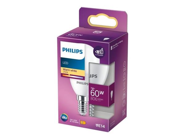 Philips - LED-lyspære - form: P48 - mattslipt finish - E14 - 7 W (ekvivalent 60 W) - klasse E - varmt hvitt lys - 2700 K