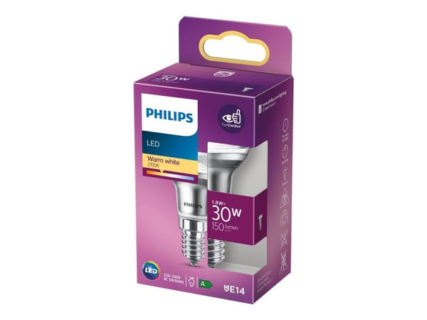 Philips - LED-pære for søkelys - form: R39 - E14 - 1.8 W (ekvivalent 30 W) - klasse F - varmt hvitt lys - 2700 K