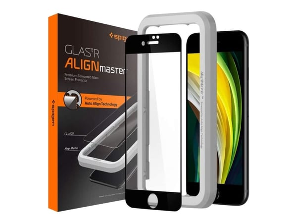 Spigen GLAS.tR AlignMaster - Skjermbeskyttelse for mobiltelefon - glass - rammefarge svart - for Apple iPhone 7, 8, SE (2nd generation)