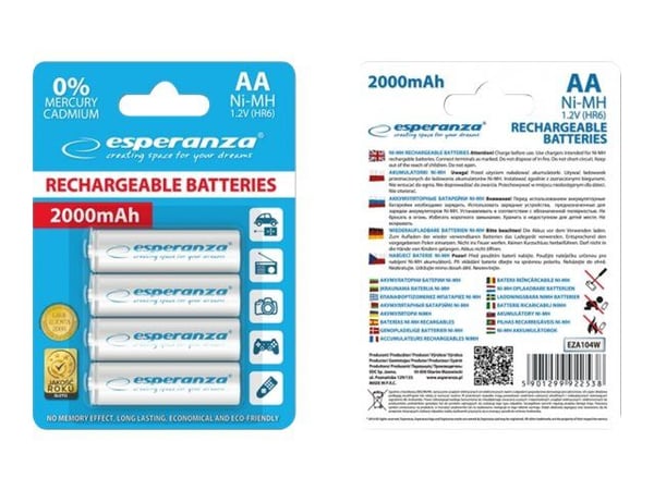 Esperanza - Batteri 4 x AA-typ - NiMH - 2000 mAh - vit