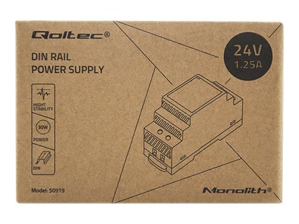 Qoltec - Nätaggregat (kan monteras på DIN-skena) - AC 220-240 V - 30 Watt - grå