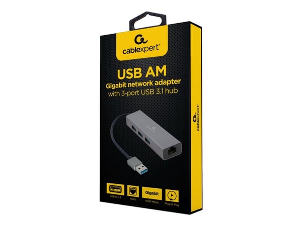 Cablexpert - Hub - 3 x SuperSpeed USB 3.0 + 1 x 10/100/1000 - stasjonær