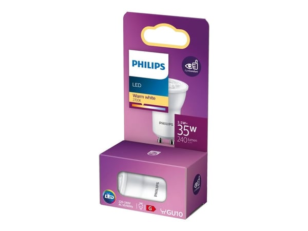 Philips - LED-pære for søkelys - form: MR11 - GU10 - 3.5 W (ekvivalent 35 W) - klasse G - varmt hvitt lys - 2700 K