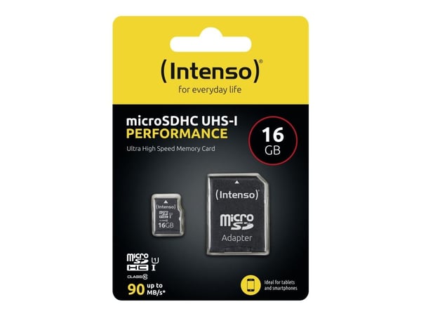 Intenso Performance - Flashminnekort (microSDHC til SD-adapter inkludert) - 16 GB - UHS-I U1 / Class10 - microSDHC UHS-I