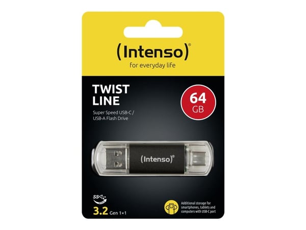 Intenso Twist Line - USB-flashstasjon - 64 GB - USB 3.2 Gen 1 / USB-C - antrasitt