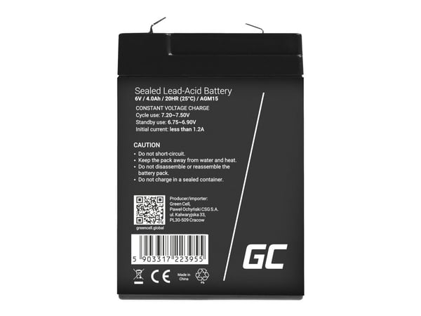 Green Cell - UPS-batteri - 1 x batteri - Sealed Lead Acid (SLA) - 4 Ah - svart
