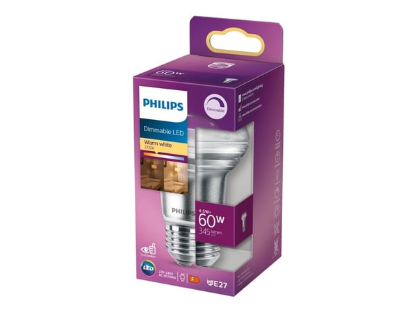 Philips - LED-pære for søkelys - form: R63 - E27 - 4.5 W (ekvivalent 60 W) - klasse F - varmt hvitt lys - 2700 K