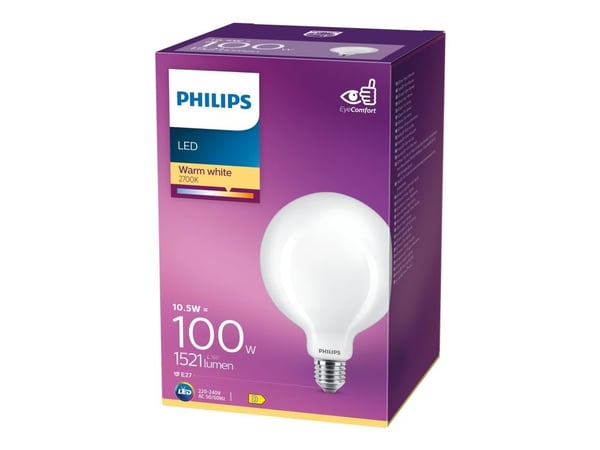 Philips - LED-lyspære - form: G120 - mattslipt finish - E27 - 10.5 W (ekvivalent 100 W) - klasse D - varmt hvitt lys - 2700 K