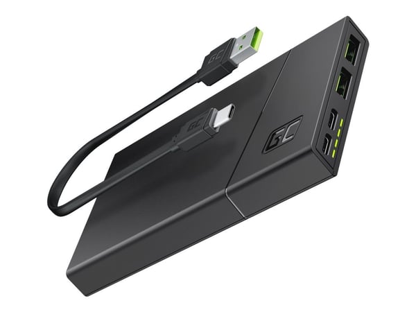 Green Cell PowerPlay 10S - Strømbank - 10000 mAh - 18 watt - PD, GC Ultra Charge - 3 utgangskontakter (2 x USB, USB-C) - svart