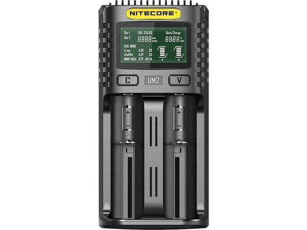 Nitecore UM2, Litiumjärnfosfat (LiFePo4), Litium-Ion (Li-Ion), Nickel-kadmium (NiCd), Nickel-metallhydrid (NiMH), AA, AAA, AAAA, C, D