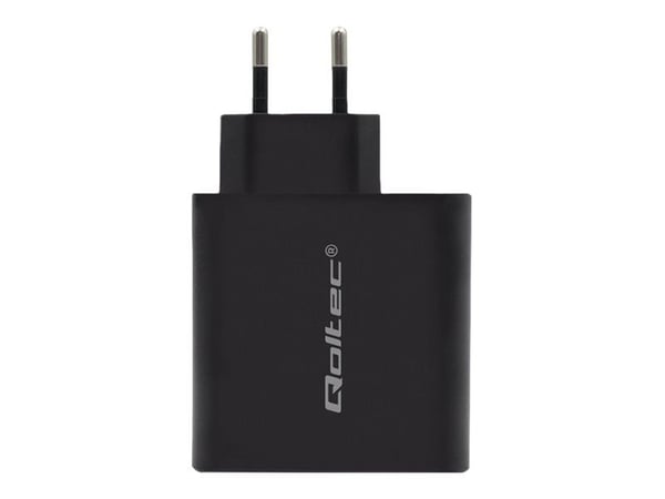 Qoltec - Strømadapter - 63 watt - 3 A - PD, QC 3.0 - 2 utgangskontakter (USB-C, USB) - svart