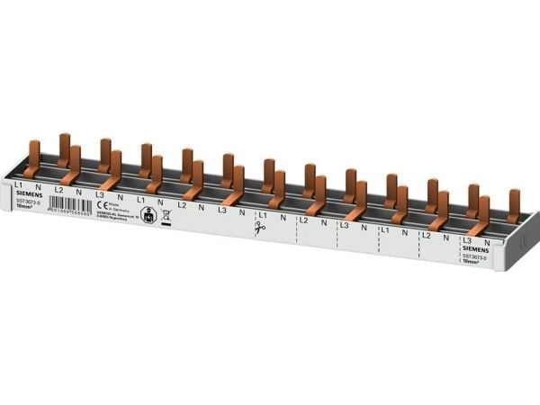 Siemens anslutningsskena 3P+N 10mm2 stift 12 moduler för brytare 1P+N smal (5SV1 5SV6 5SL60) full isolering 5ST3673-0