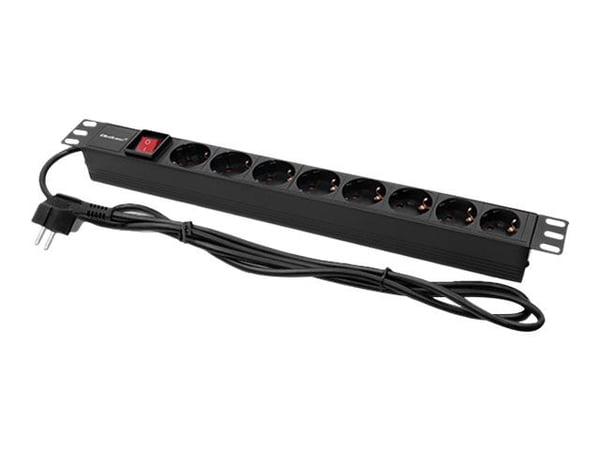 Qoltec - Effektband (kan monteras i rack) - AC 220-240 V - 3680 Watt - ingång: power CEE 7/7 - utgångskontakter: 8 (8 x CEE 7/3) - 1U - 19" - 2 m s...