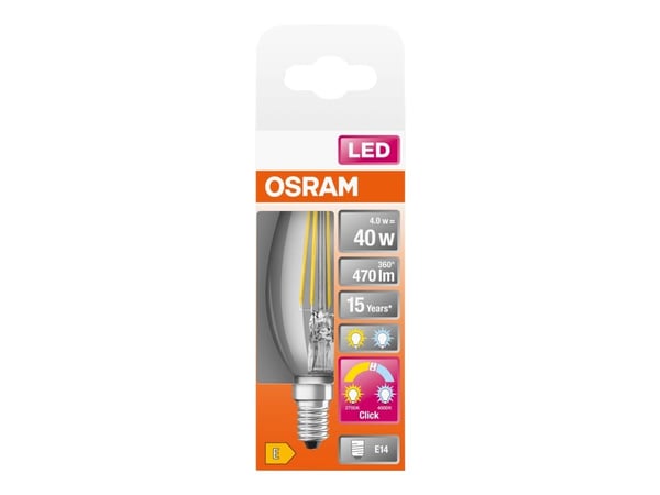 OSRAM STAR+ Relax and Active - LED-filamentlyspære - form: B40 - klar finish - E14 - 4 W (ekvivalent 40 W) - klasse E - kjølig hvitt / varmt hvitt ...