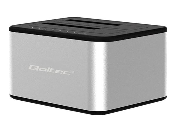 Qoltec - HDD / SSD-dokkestasjon - brønner: 2 - 2,5" / 3,5" delt - SATA 6Gb/s - USB 3.0 - sølv