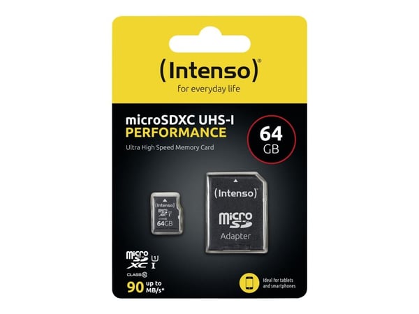 Intenso Performance - Flashminnekort (microSDXC til SD-adapter inkludert) - 64 GB - UHS-I U1 / Class10 - microSDXC UHS-I