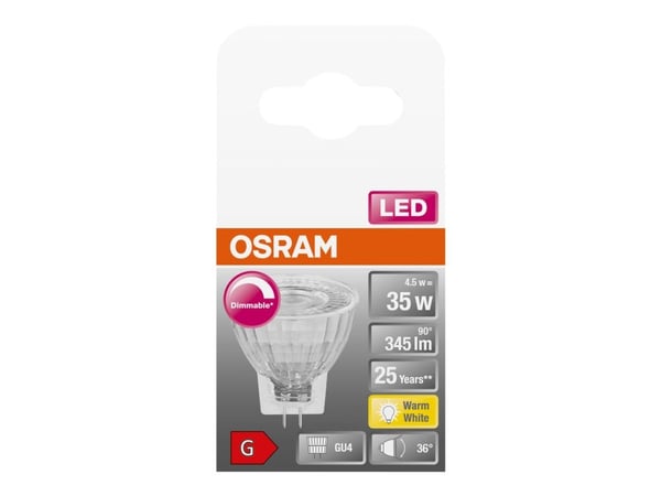 OSRAM LED SUPERSTAR - LED-pære for søkelys - form: MR11 - GU4 - 4.5 W (ekvivalent 35 W) - klasse G - varmt hvitt lys - 2700 K