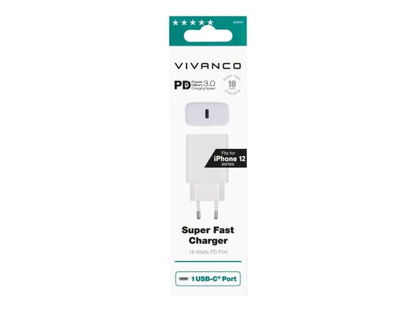 Vivanco - Strømadapter - 18 watt - 3 A - QC 3.0 (USB-C) - hvit