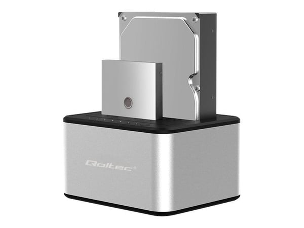 Qoltec - HDD / SSD-dokkestasjon - brønner: 2 - 2,5" / 3,5" delt - SATA 6Gb/s - USB 3.0 - sølv