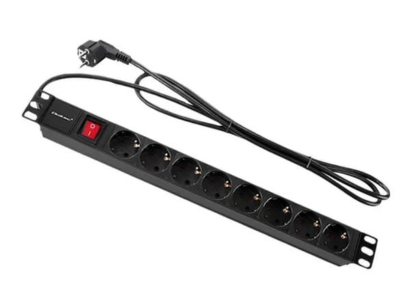 Qoltec - Effektband (kan monteras i rack) - AC 220-240 V - 3680 Watt - ingång: power CEE 7/7 - utgångskontakter: 8 (8 x CEE 7/3) - 1U - 19" - 2 m s...
