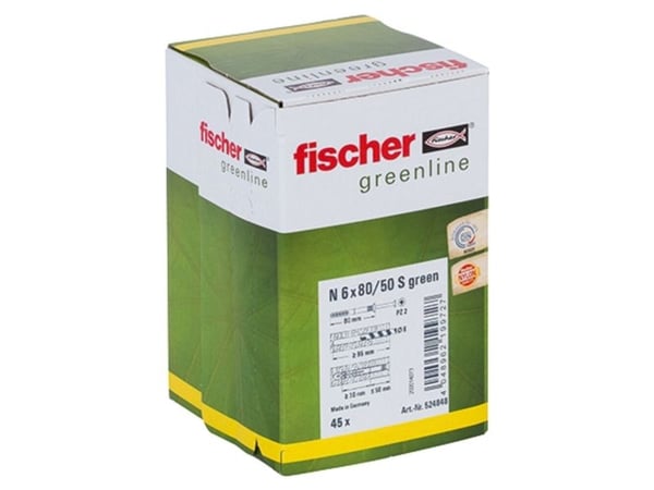 Fischer 524848, Ruuvi- ja seinätulppasarja, Tiili, Betoni, Tähtiruuvimeisseli, PZ2, 80 mm, 6 mm