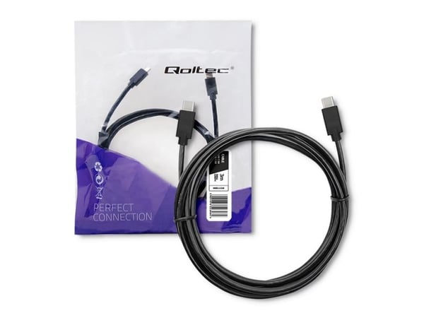 Qoltec - USB-kabel - USB-C (hann) til USB-C (hann) - USB 2.0 - 0.5 A - 3 m - svart