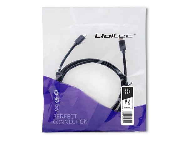 Qoltec - USB-kabel - USB-C (hann) til USB-C (hann) - USB 3.1 - 0.8 A - 2.5 m - svart